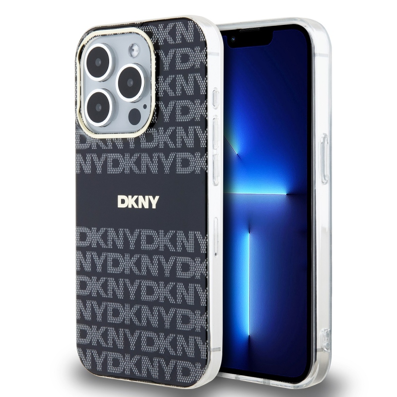 DKNY PC/TPU ismétlődő mintás tonális csíkos Magsafe hátlap iPhone 13 Pro Fekete