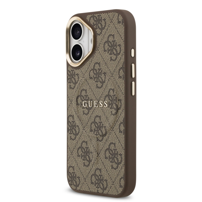 Guess PU bőr 4G aranykeret MagSafe hátlap iPhone 17 barna 17 barna
