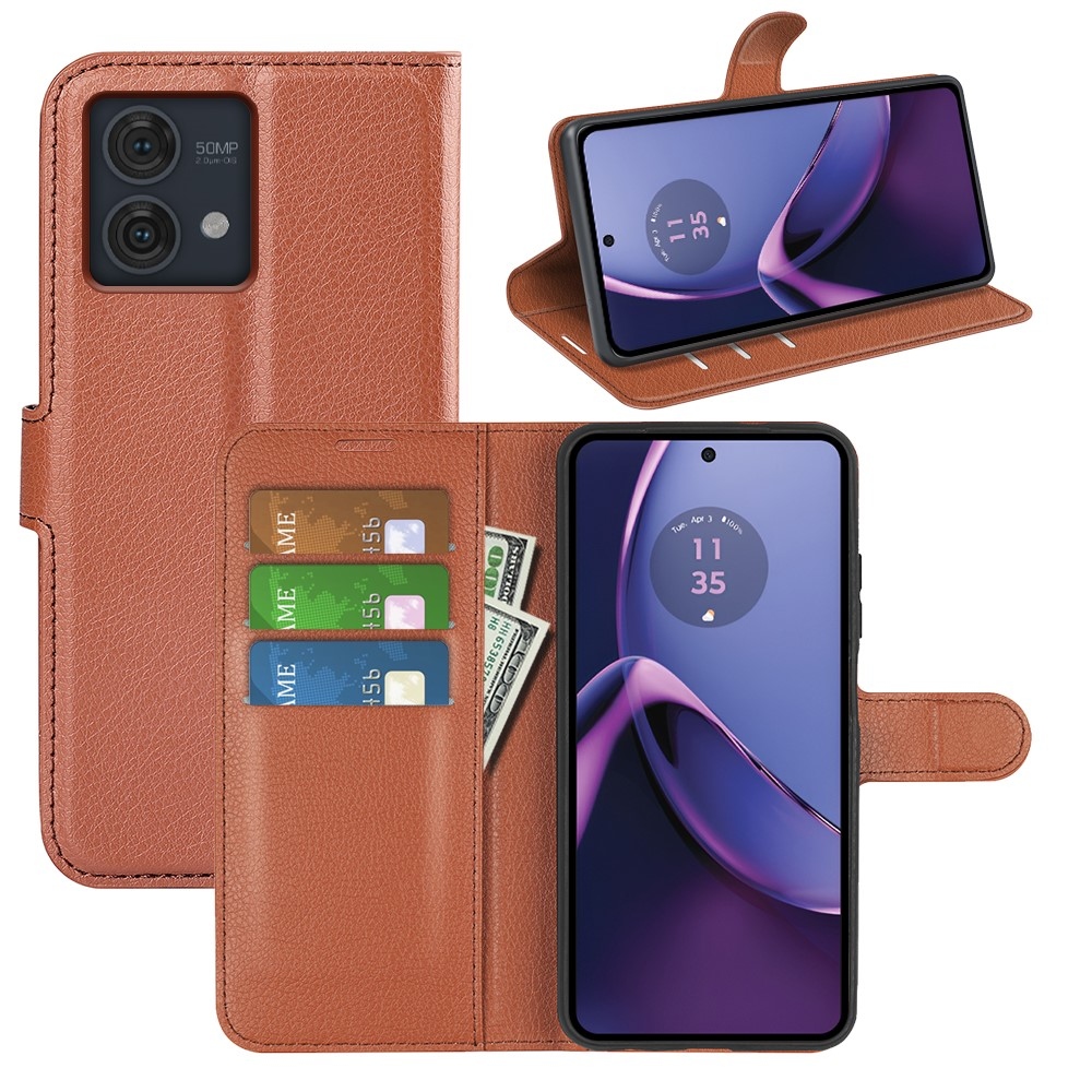 Litchi könyv tok a Motorola Moto G84 5G-hez - barna színű