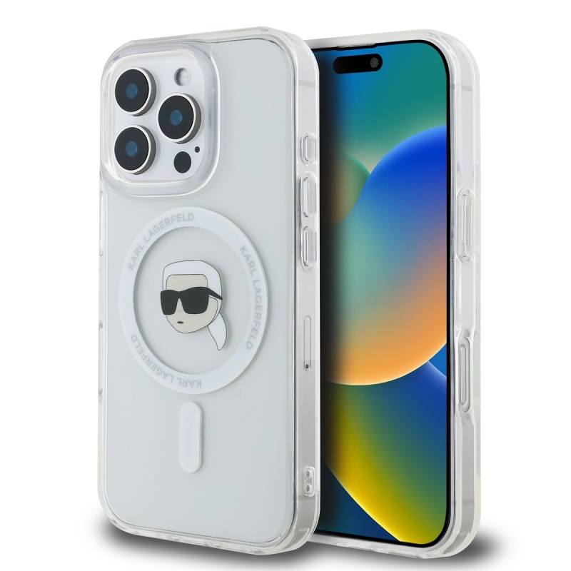Karl Lagerfeld IML Karl Head fémkeret MagSafe hátlapi borító iPhone 16 Pro-hoz Átlátszó