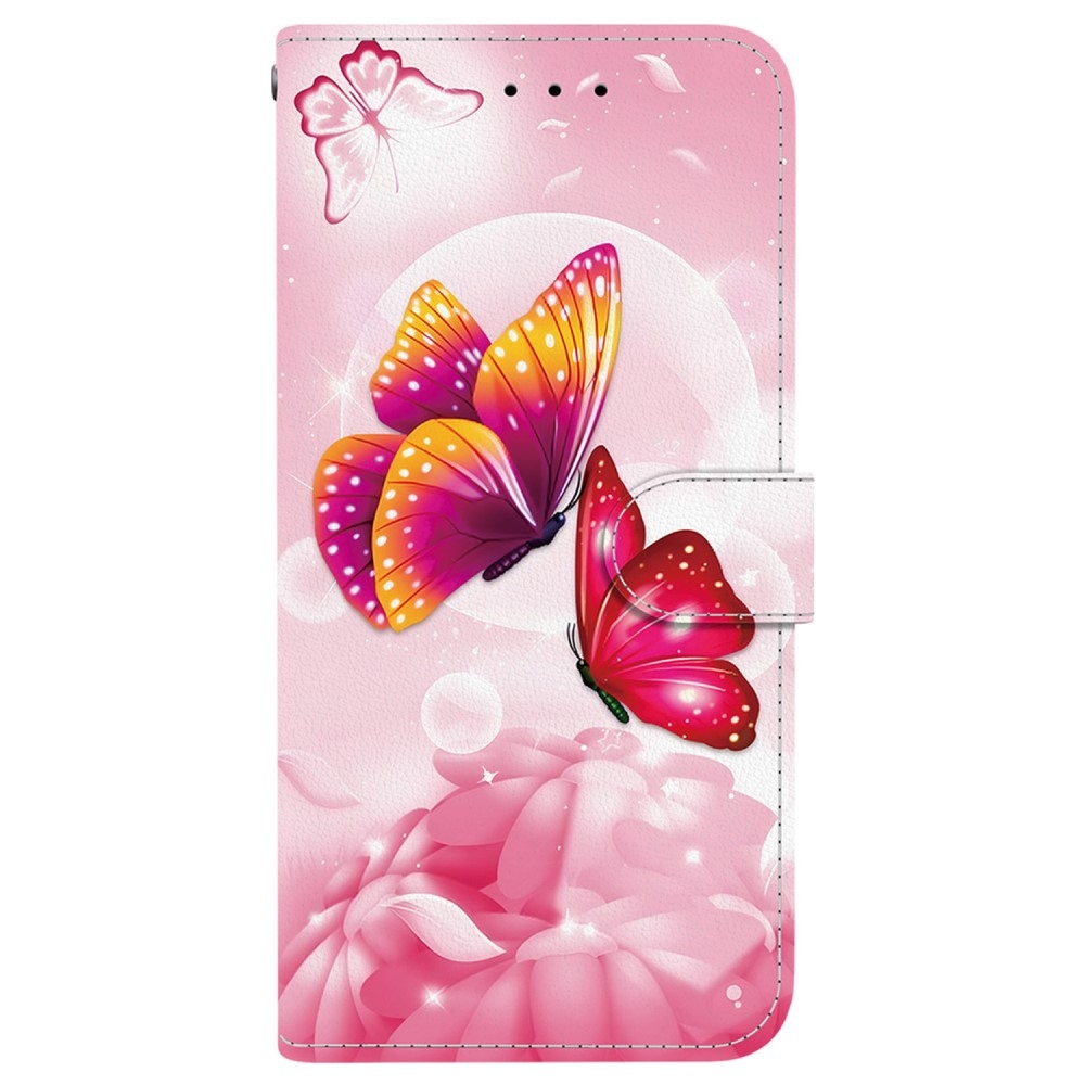 Sokoldalú könyvtáska Samsung Galaxy A36 5G/A56 5G - rózsaszín pillangókhoz