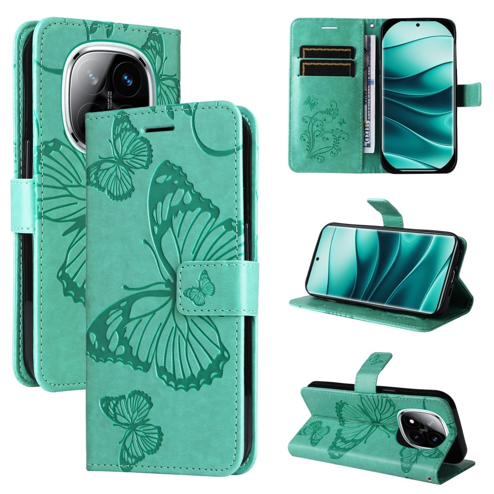 Nagy pillangó könyv tok Xiaomi Redmi Note 14 Pro 5G/Poco X7 5G/Note 14 Pro+ 5G - teal színben