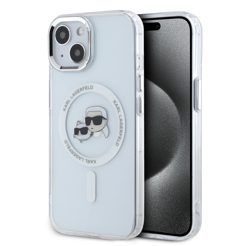 Karl Lagerfeld IML K&CH fejek fémkeret MagSafe hátlap iPhone 15 átlátszóhoz