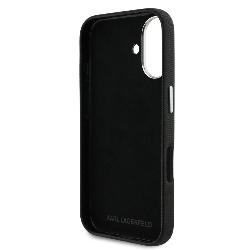 Karl Lagerfeld szemcsés PU K&CH Heads hátlap iPhone 16-hoz Fekete