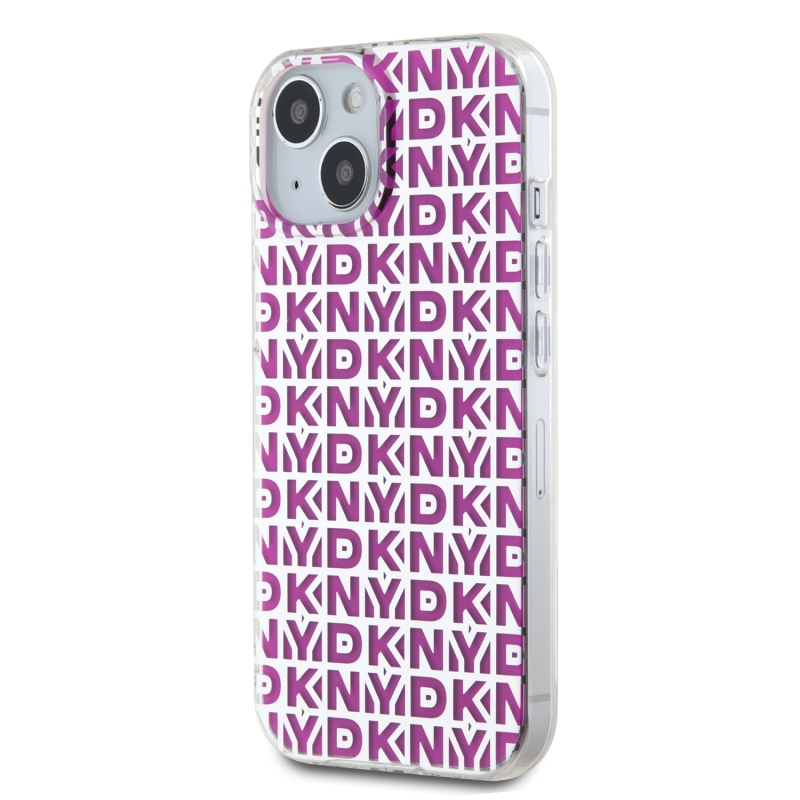 DKNY PC/TPU ismétlődő mintás hátsó borító iPhone 15 rózsaszínhez