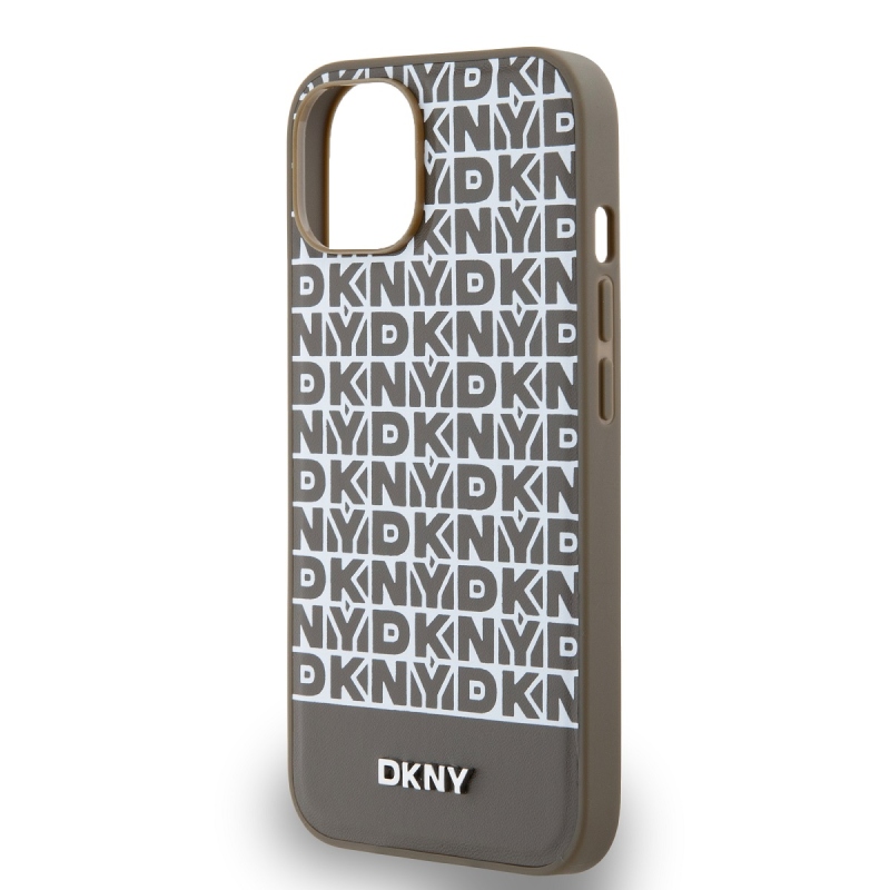 DKNY PU bőr ismétlődő mintás alsó csíkos MagSafe hátlap iPhone 13 barna barna
