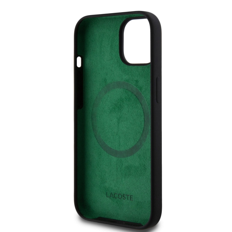 Lacoste Liquid Silicone Microfiber Croc Logo Magsafe hátlap iPhone 15 Fekete fekete