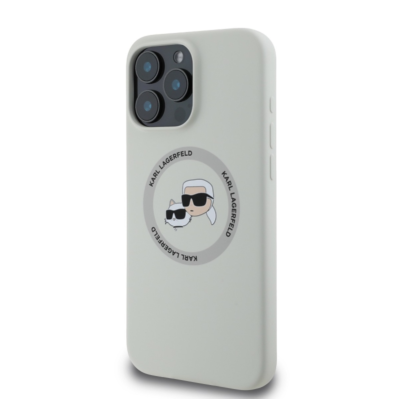 Karl Lagerfeld Liquid Silicone K&CH Heads MagSafe hátlapi borító iPhone 16 Pro bézs színű készülékhez