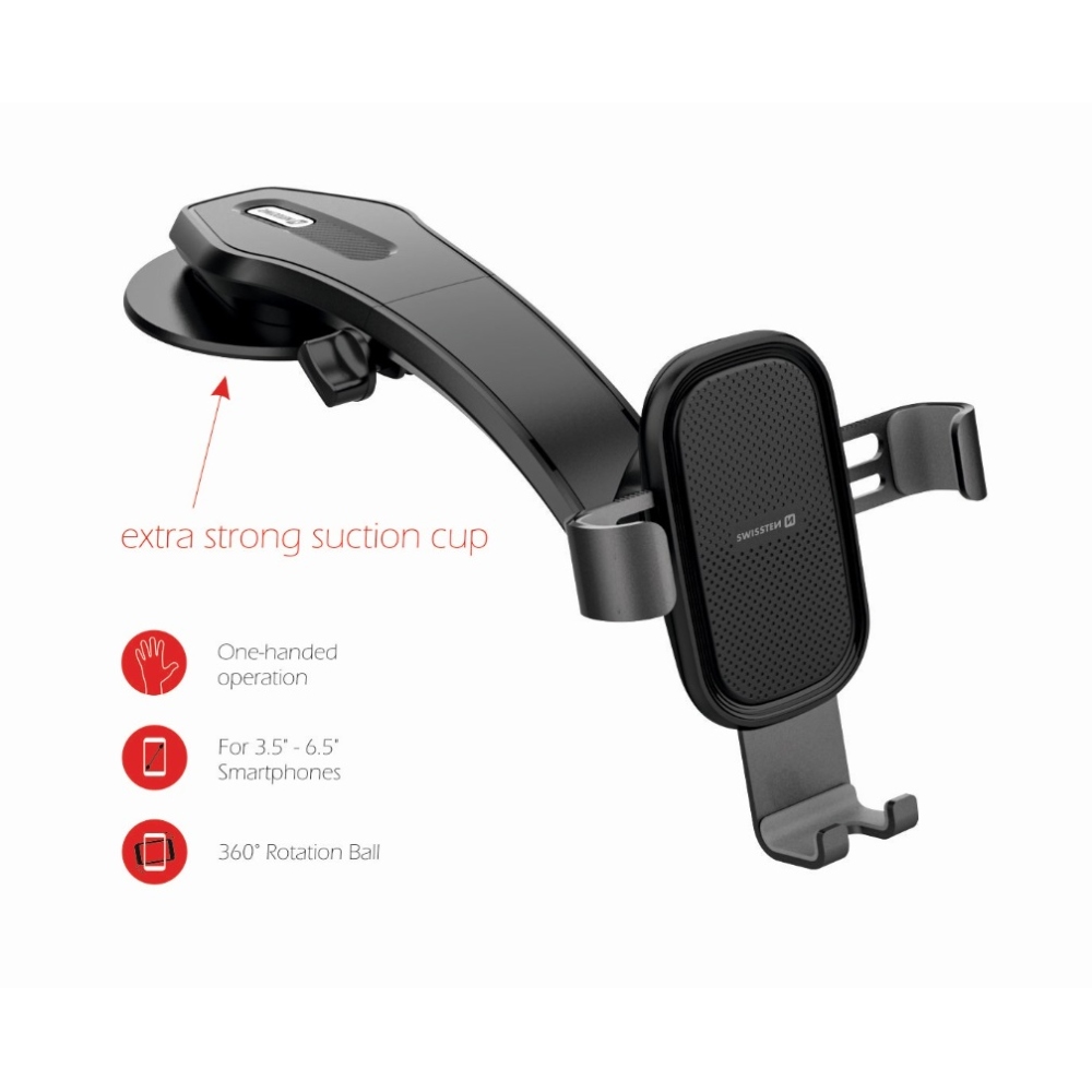 Swissten S-GRIP G1-R1 mobiltelefontartó műszerfalra - fekete színben