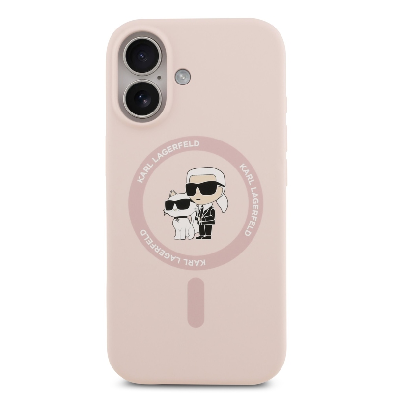 Karl Lagerfeld folyékony szilikon Karl és Choupette MagSafe MagSafe hátlap iPhone 17 rózsaszínhez