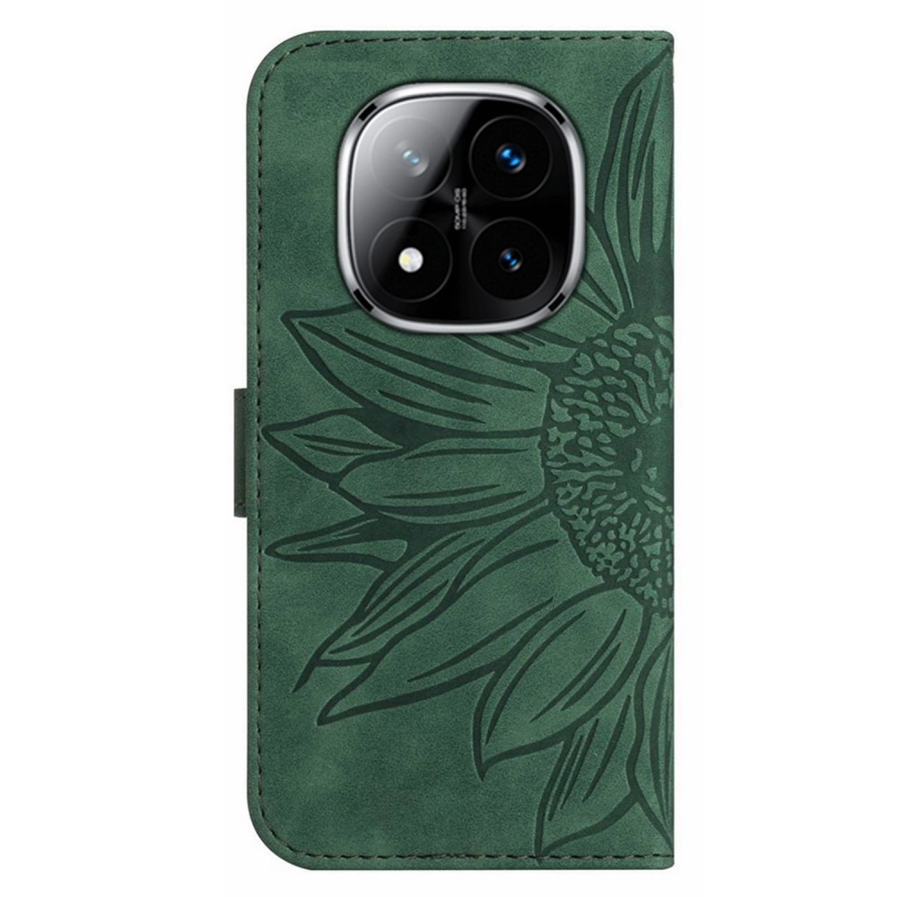 Napraforgós könyv tok Xiaomi Redmi Note 14 Pro - sötétzöld