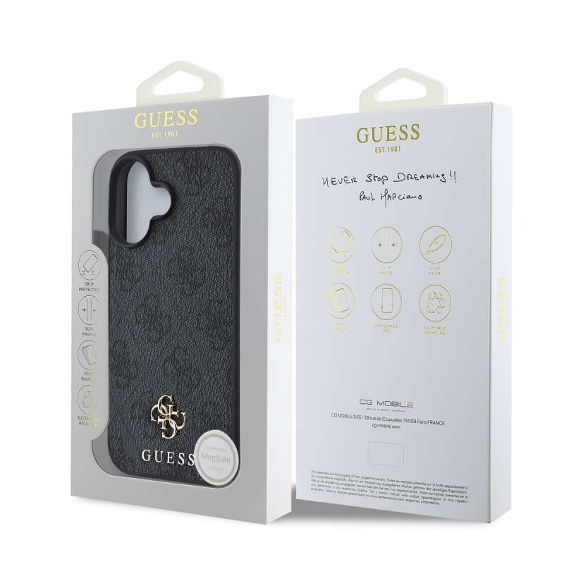 Guess PU 4G kis fém logós MagSafe hátlap iPhone 16 szürke számára