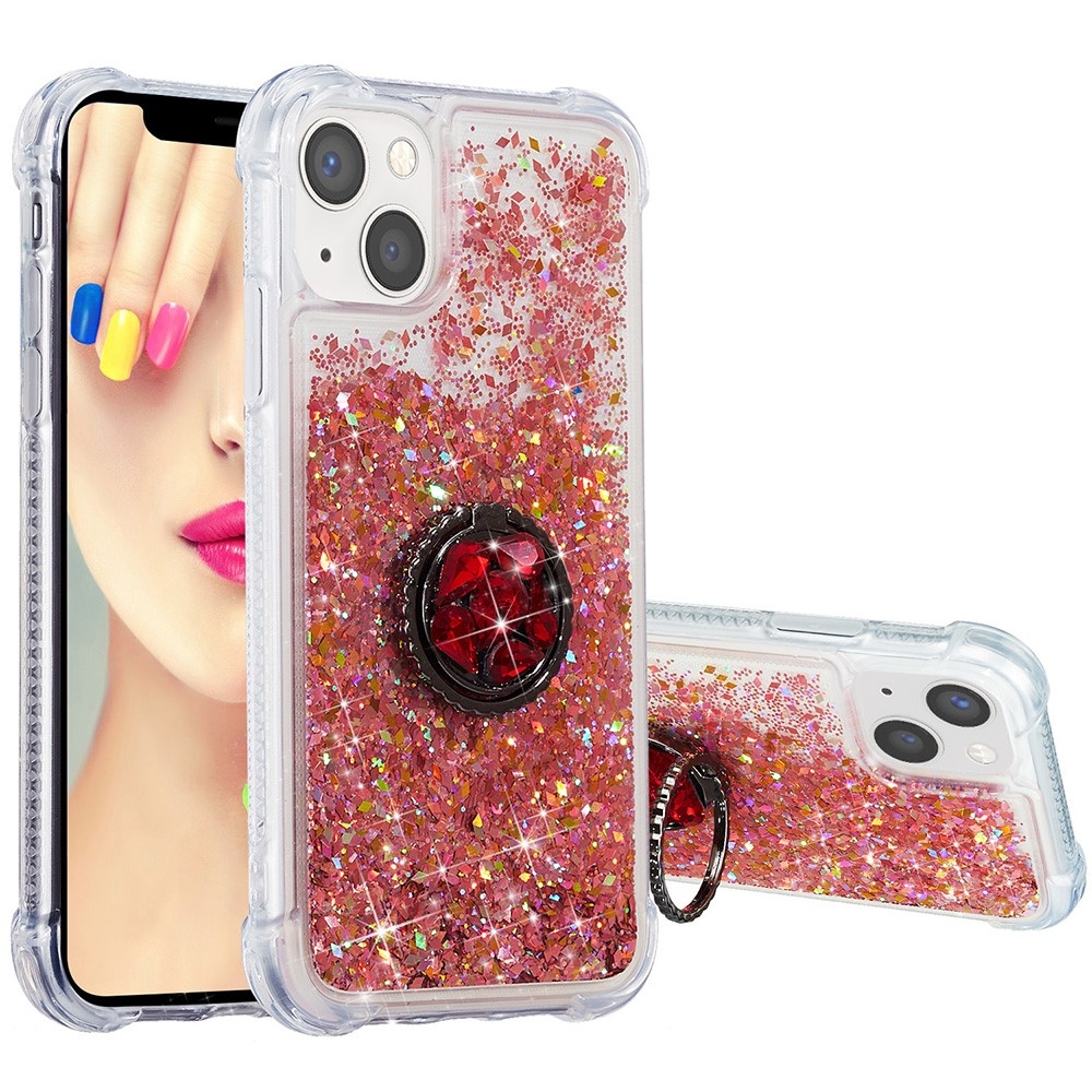 Csillogó homokóra zselés tok iPhone 15 Plus készülékhez - rózsaarany