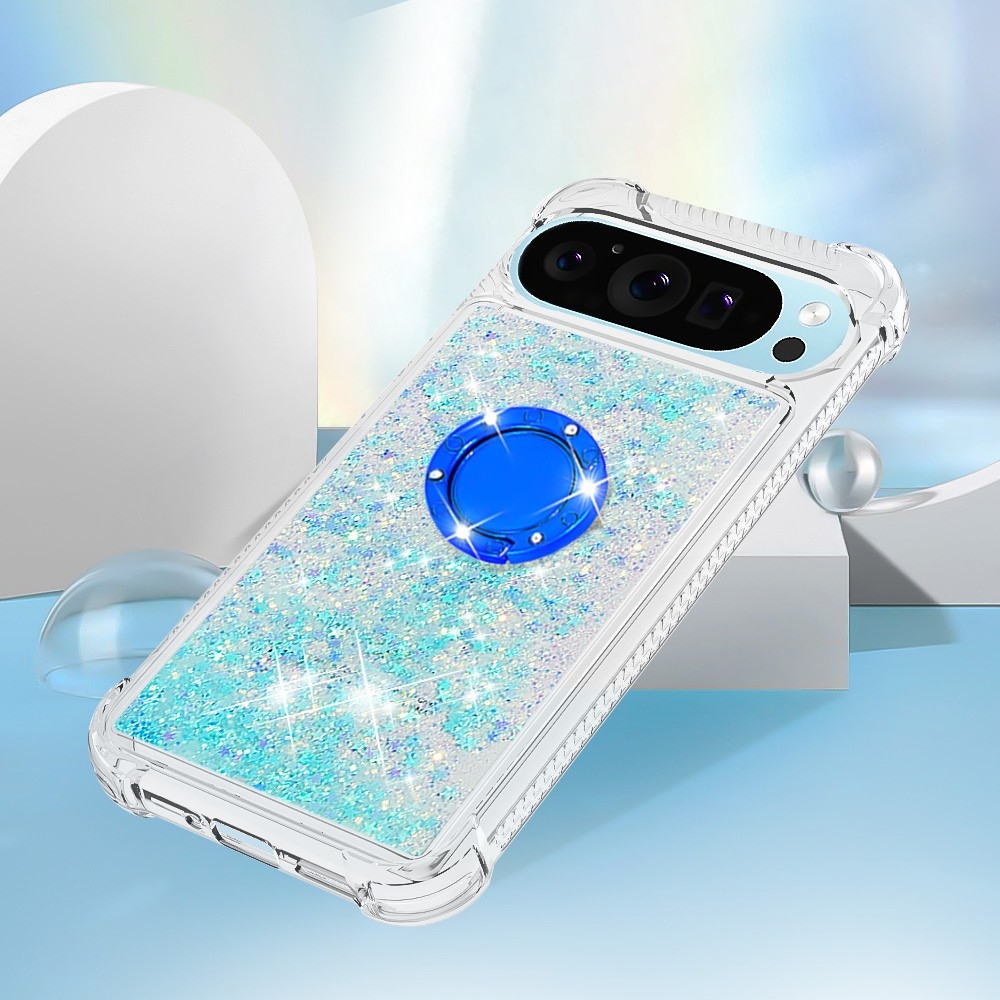 Glitt homokóra zselés tok ujjgyűrűvel a Google Pixel 10 számára - kék/csillagok