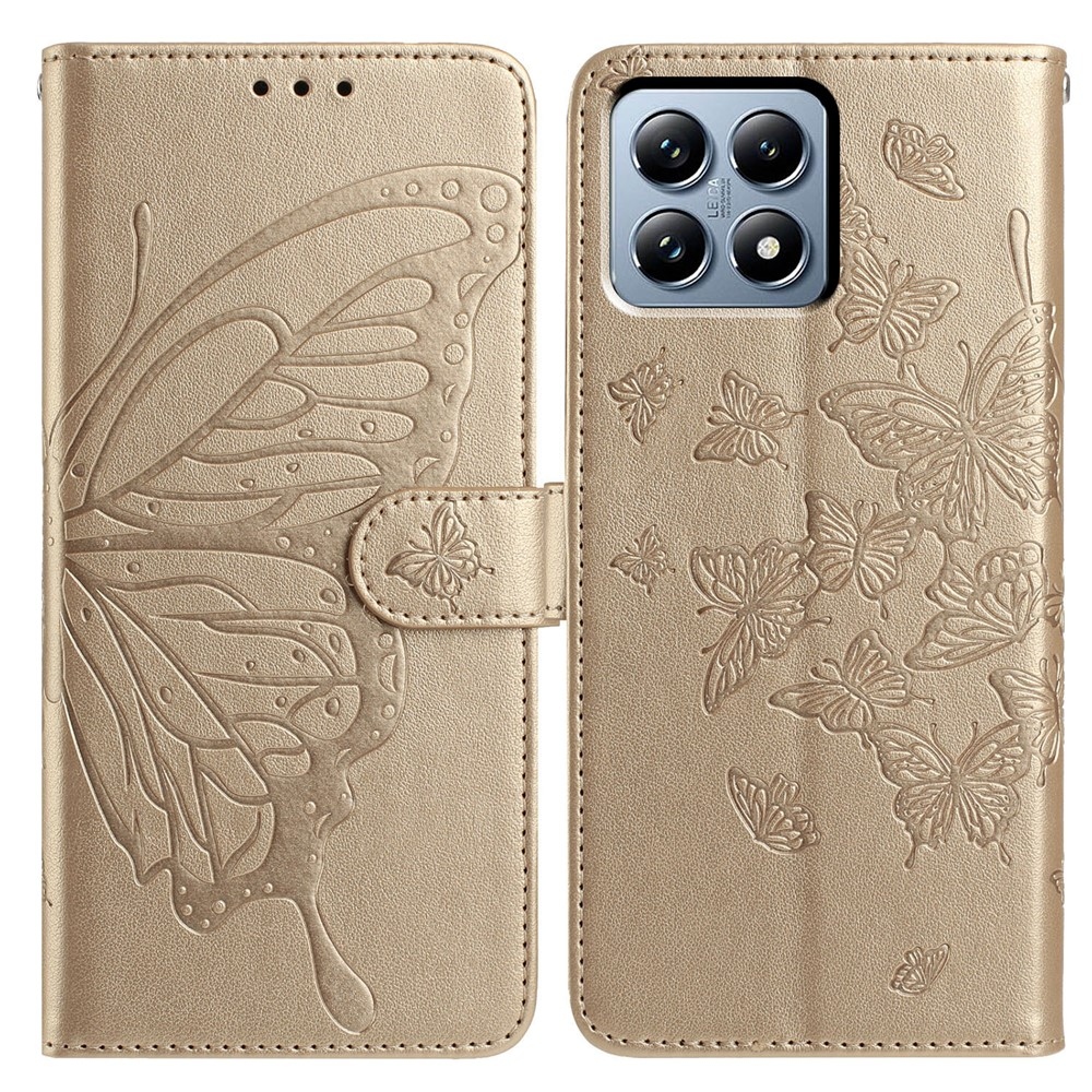 Virágos pillangó könyv tok Xiaomi 15T-hez - arany színben
