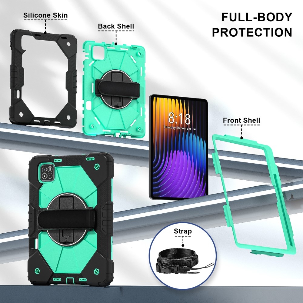 Strapabíró huzat kéztartóval és vállpánttal Xiaomi Pad 7/7 Pro-hoz - fekete/kék-zöld