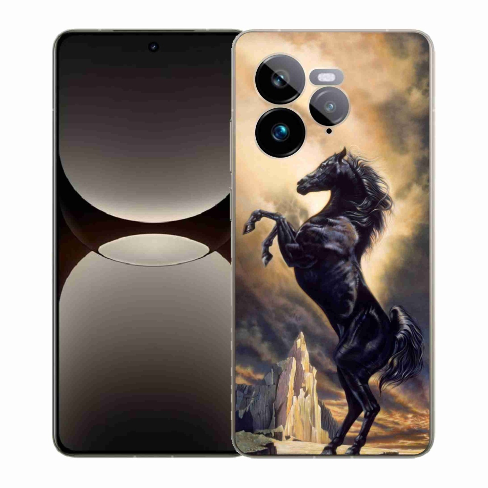 Gél borító mmCase a Realme GT 7 Pro 5G számára - fekete rajzfilm ló