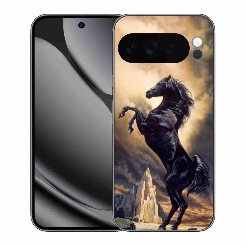 Zselés borítás mmCase a Google Pixel 10 Pro XL-hez - fekete rajzfilm ló