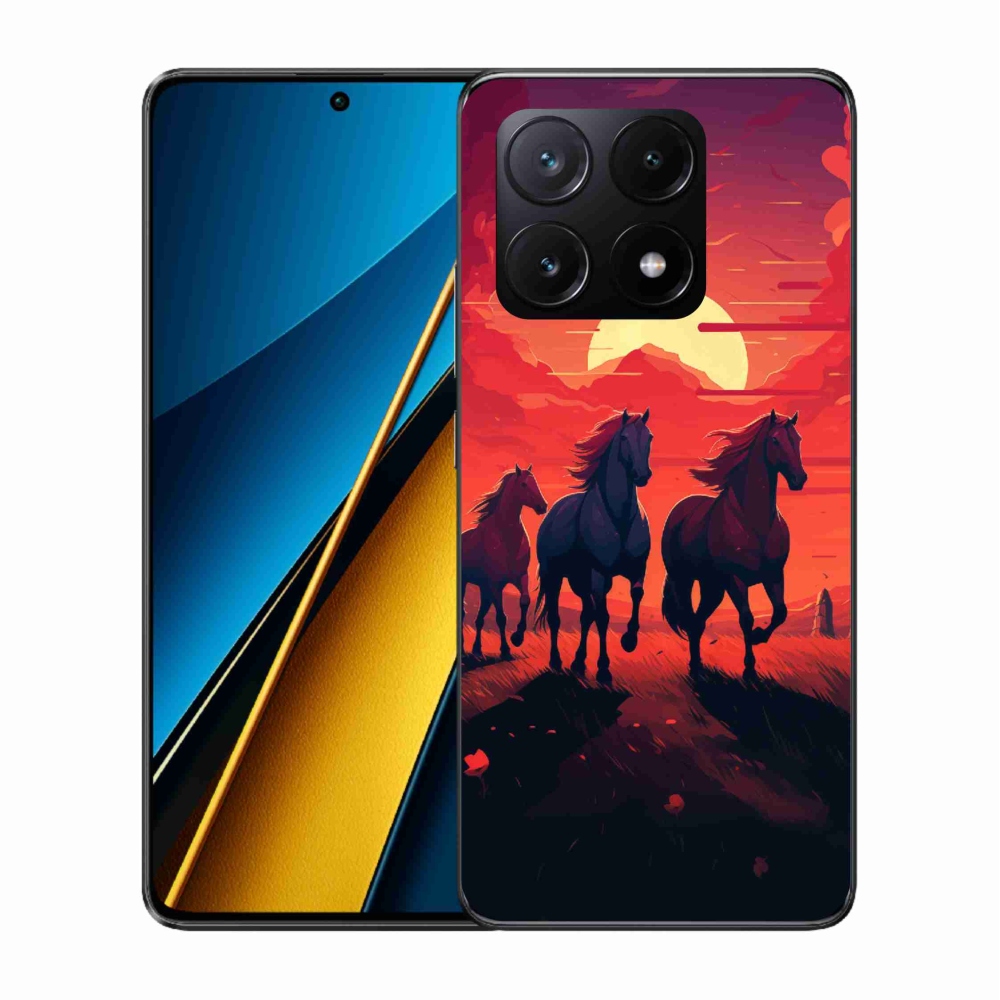 Gél borítás mmCase a Xiaomi Poco X6 Pro 5G számára - lovak és naplemente