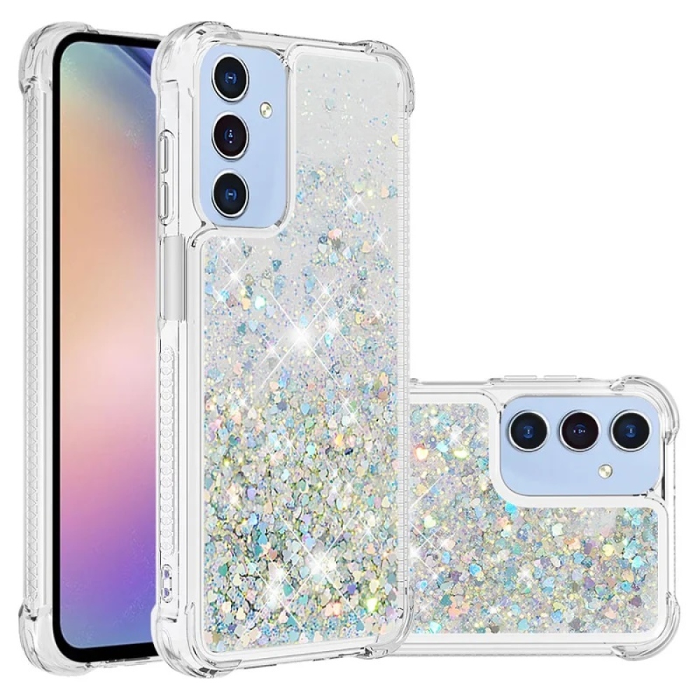 Csillogó zselés homokóra tok Samsung Galaxy A16 4G/5G készülékhez - ezüst/szívecske