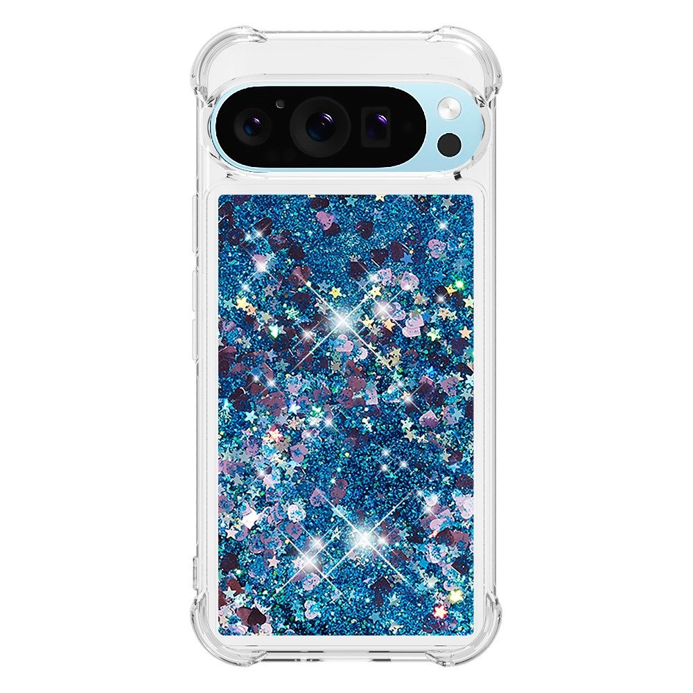 Csillogó homokóra zselés tok Google Pixel 10 Pro/Pixel 10 - kék/szív