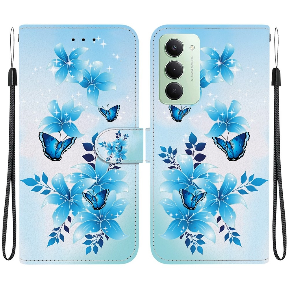 Sokoldalú könyvtáska Xiaomi Redmi 15 4G (171mm) - kék pillangókhoz