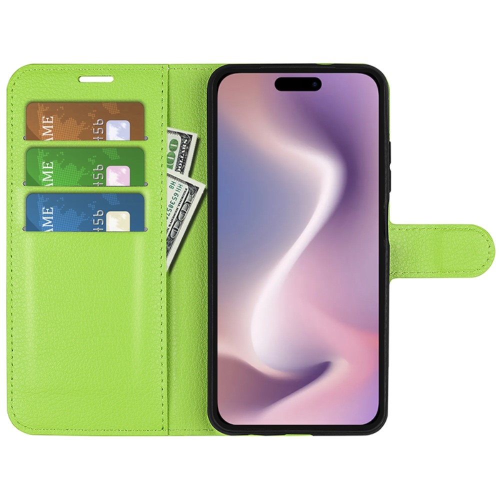 Litchi könyvtáska iPhone 16 Pro készülékhez - zöld