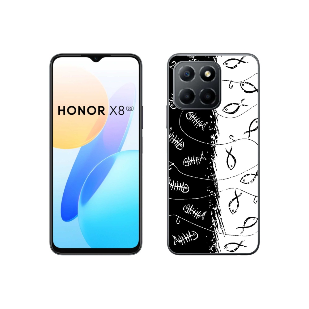 Zselés borítás mmCase a Honor X8 5G/70 Lite 5G számára - csontvázak és halak