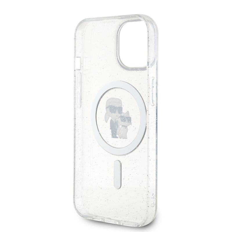 Karl Lagerfeld IML Glitter Karl és Choupette MagSafe MagSafe hátlap iPhone 15 készülékhez - átlátszó