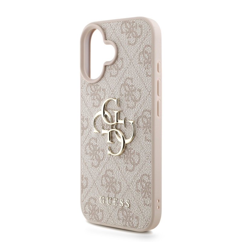 Guess PU 4G fém logós fémszalag hátlap iPhone 16 rózsaszínhez