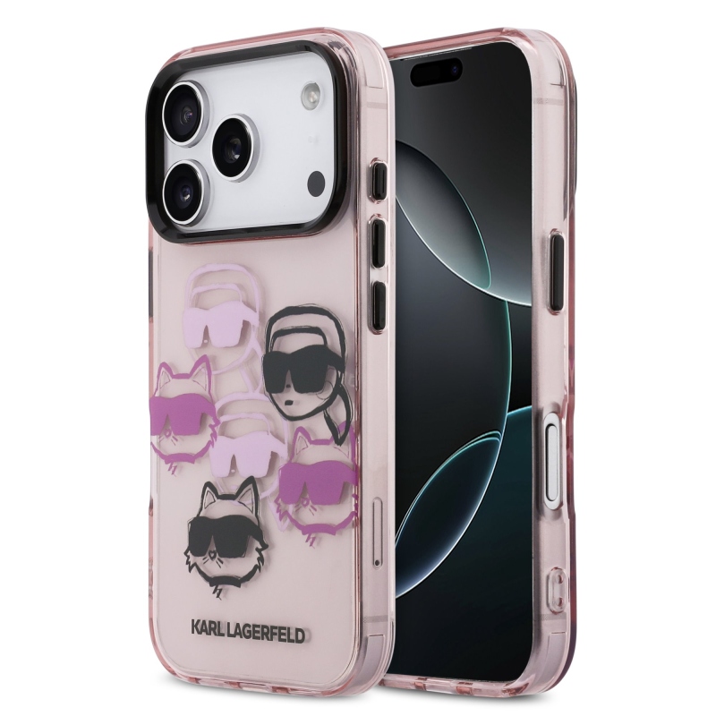 Karl Lagerfeld IML Multi K&CH Heads hátlapi borító iPhone 17 Pro rózsaszínhez