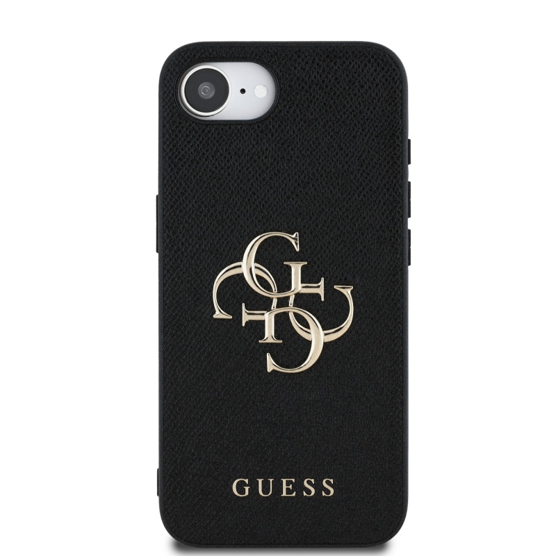Guess PU szemcsés 4G fém logó hátlap iPhone 16e fekete