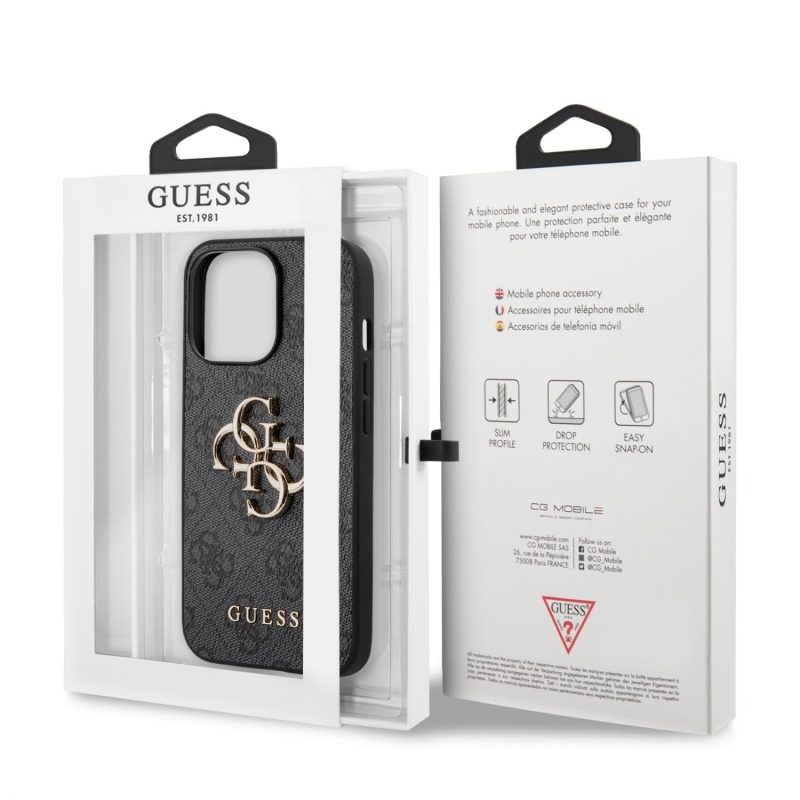 Guess PU 4G fém logós hátlap iPhone 13 Pro Max-hoz szürke