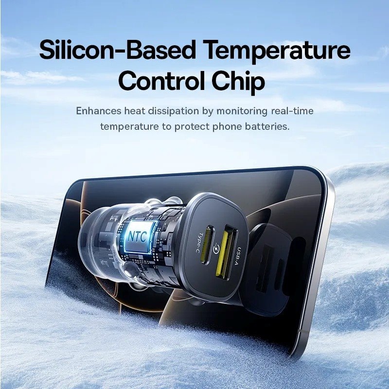 Baseus GoTrip autós töltő USB-C/USB-A 30W Cosmic Black