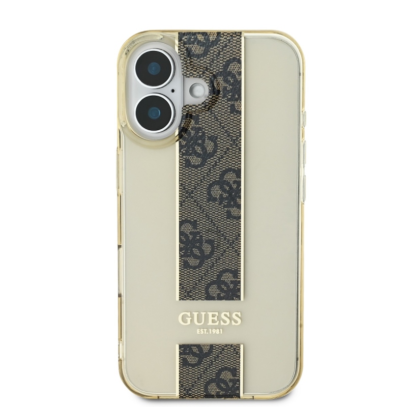 Guess IML Middle 4G csíkos hátlap iPhone 16 barna iPhone 16-hoz barna