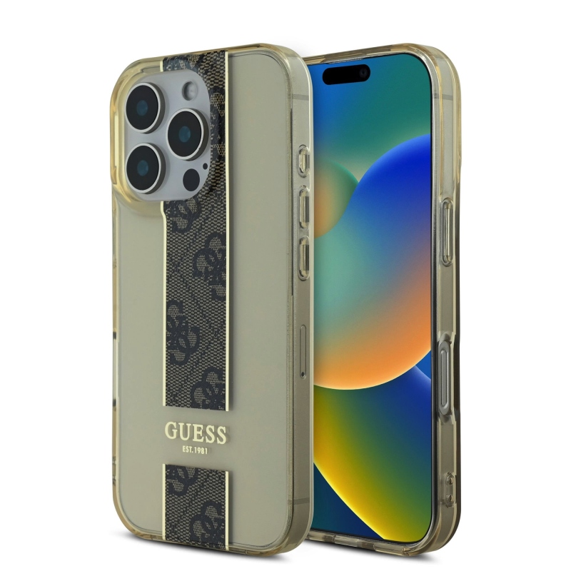 Guess IML Middle 4G csíkos hátlap iPhone 16 Pro barna színű iPhone 16 Pro számára