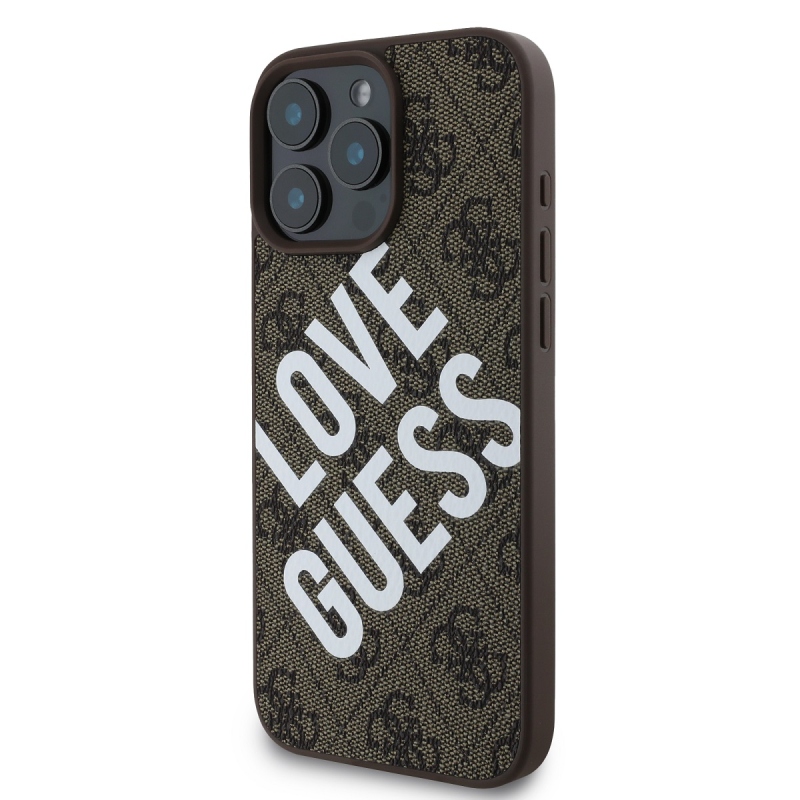 Guess PU bőr 4G Big Love Logo MagSafe hátlap iPhone 16 Pro barna iPhone 16 Pro-hoz barna