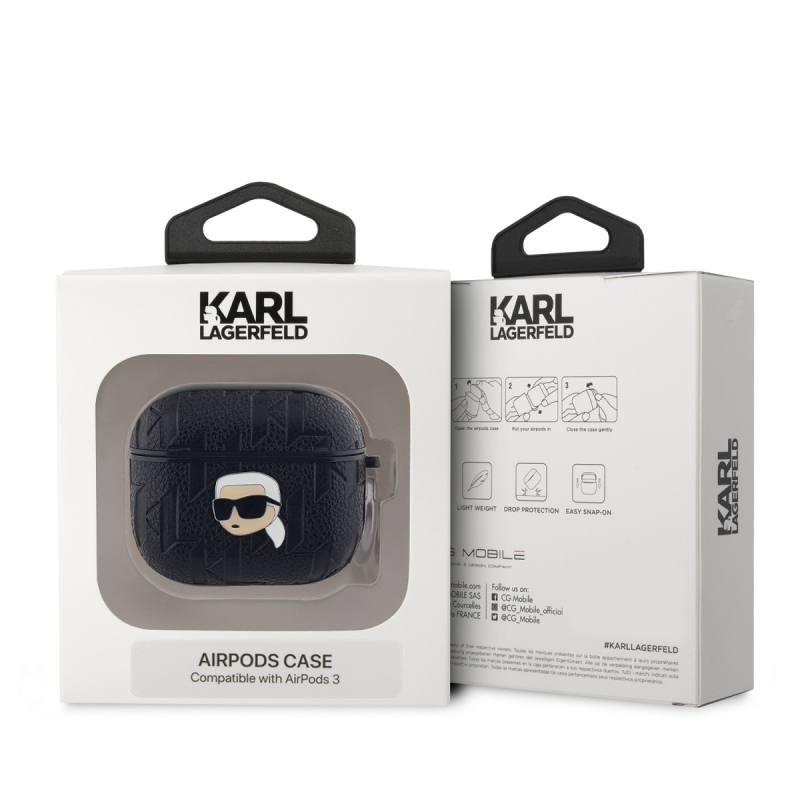 Karl Lagerfeld PU dombornyomott Karl fej tok az AirPods 3 készülékhez Fekete