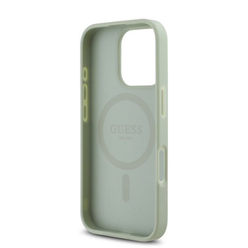 Guess PU szemcsés klasszikus logós MagSafe hátlap iPhone 16 Pro Max-hoz Zöld