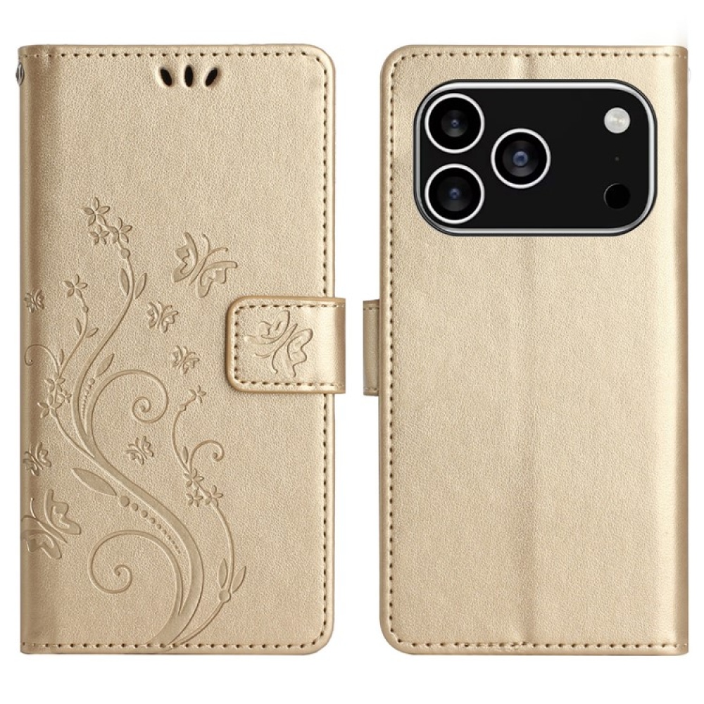 Virágok könyv tok iPhone 17 Pro-hoz - arany