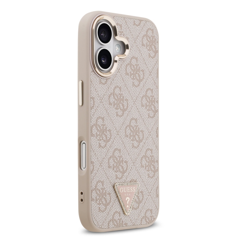 Guess PU bőr 4G Strass háromszög logó arany keret MagSafe hátlapi borító iPhone 17 rózsaszínhez