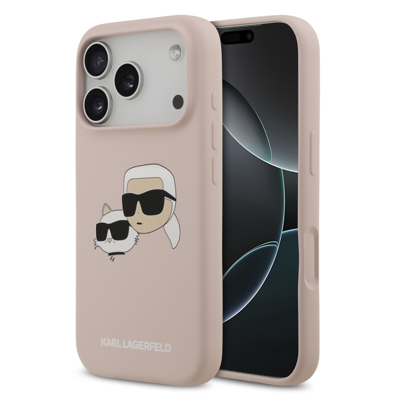 Karl Lagerfeld folyékony szilikon duplafejű MagSafe hátlap iPhone 17 Pro rózsaszínű iPhone 17 Pro számára