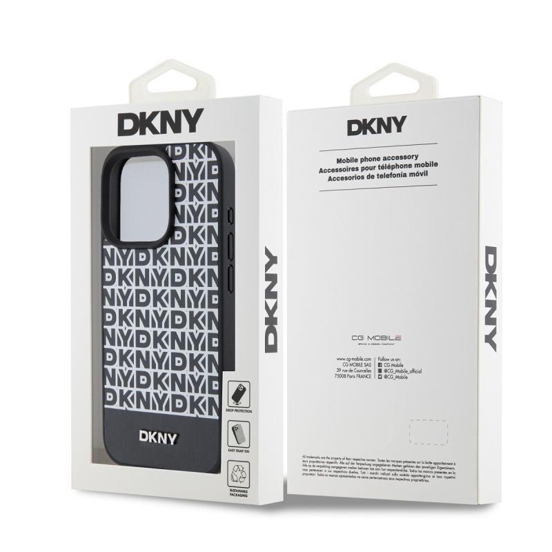 DKNY PU bőr ismétlődő mintás alsó csíkos MagSafe hátlap iPhone 12/12 Pro Fekete
