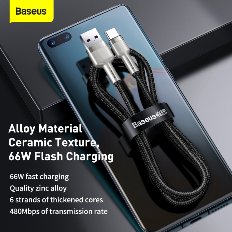 Baseus Cafule Metal sorozatú adatkábel USB-A - USB-C 66W 2m Fekete