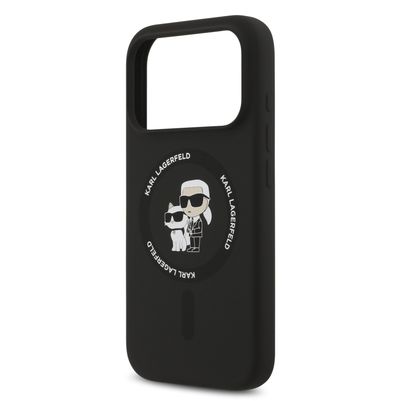 Karl Lagerfeld Folyékony szilikon Karl és Choupette MagSafe hátlap iPhone 17 Pro-hoz Fekete
