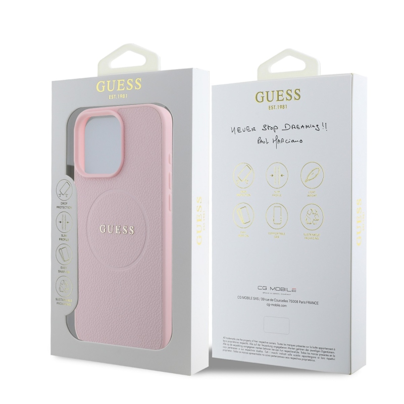 Guess PU szemcsés klasszikus logós MagSafe hátlap iPhone 16 Pro rózsaszínű iPhone 16 Pro számára