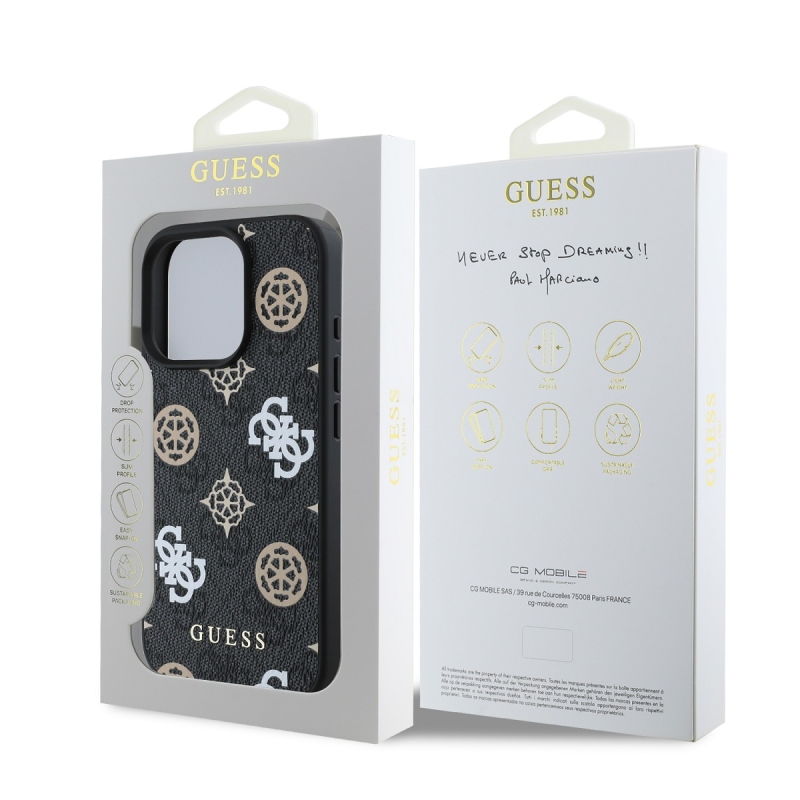 Guess PU 4G Peony MagSafe hátlap az iPhone 16 Pro-hoz Fekete