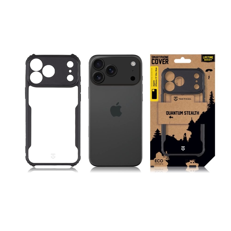 Tactical Quantum lopakodó védőburkolat Apple iPhone 17 Pro Max készülékhez Clear/Fekete