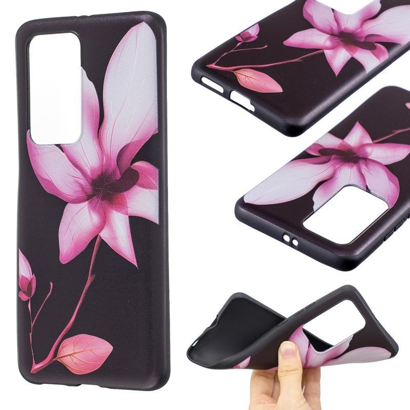 Dombornyomott zselés tok mobil Huawei P40 Pro - rózsaszín virág