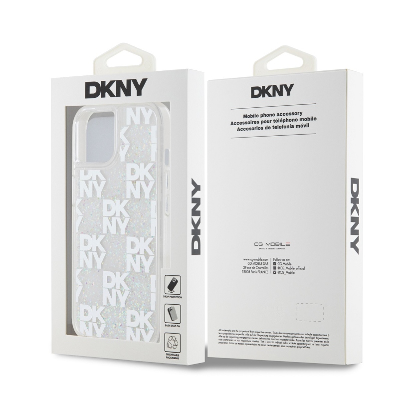 DKNY Liquid Glitter Checkered Pattern hátlap iPhone 15 átlátszó borítóhoz